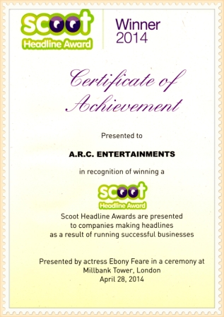 Scoot Winner 2014 GOLD Award goes to A.R.C. Entertainments